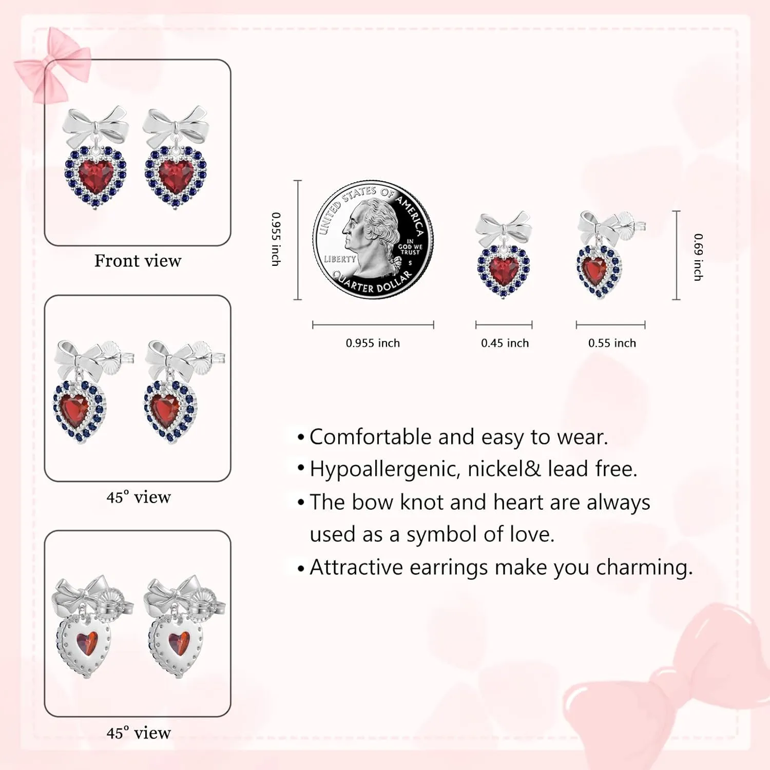 MUYUU Heart Crystal Earrings, Silver Plated Heart Earrings, Crystal Dangle Earrings for Women Fashion Jewelry