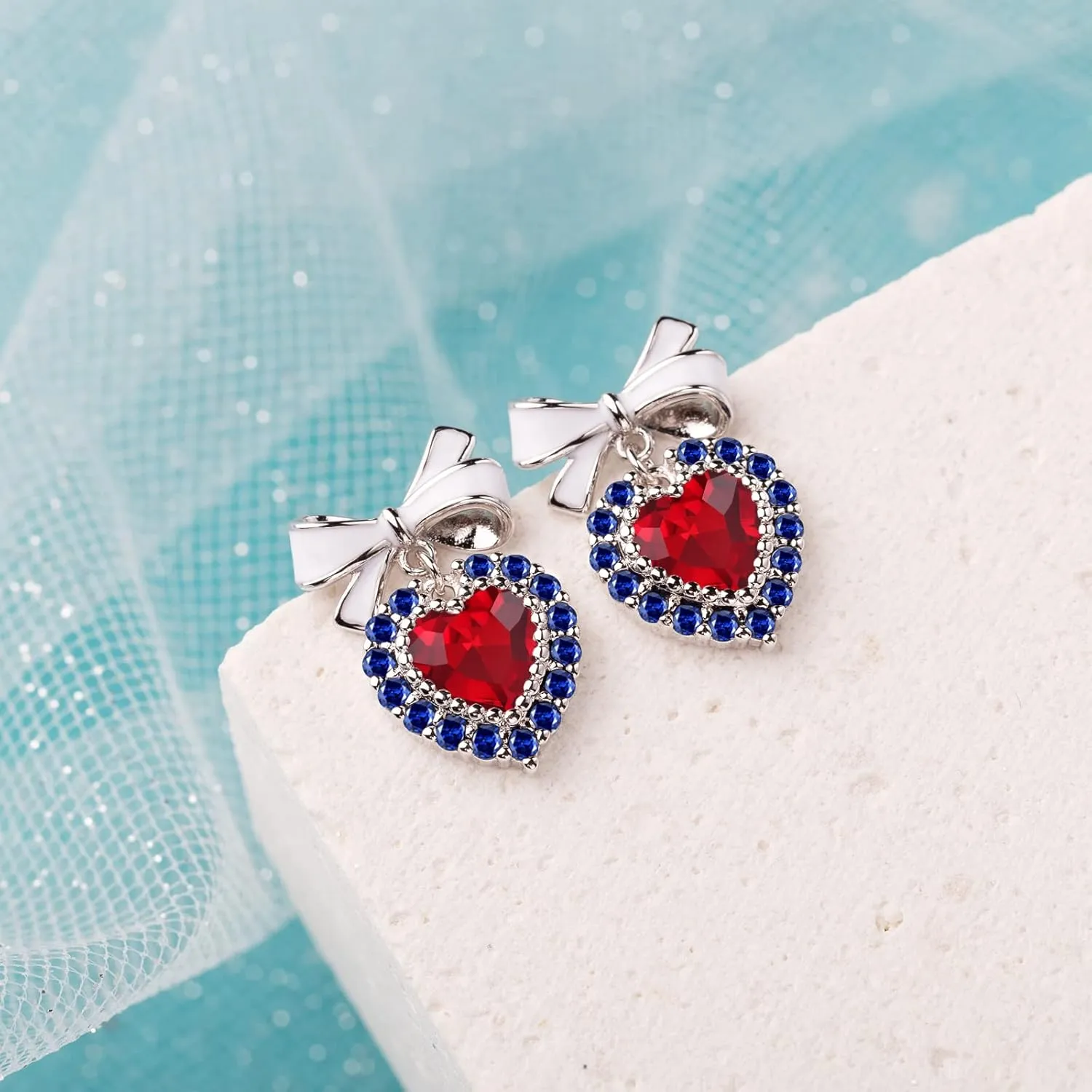 MUYUU Heart Crystal Earrings, Silver Plated Heart Earrings, Crystal Dangle Earrings for Women Fashion Jewelry