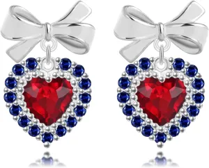 MUYUU Heart Crystal Earrings, Silver Plated Heart Earrings, Crystal Dangle Earrings for Women Fashion Jewelry