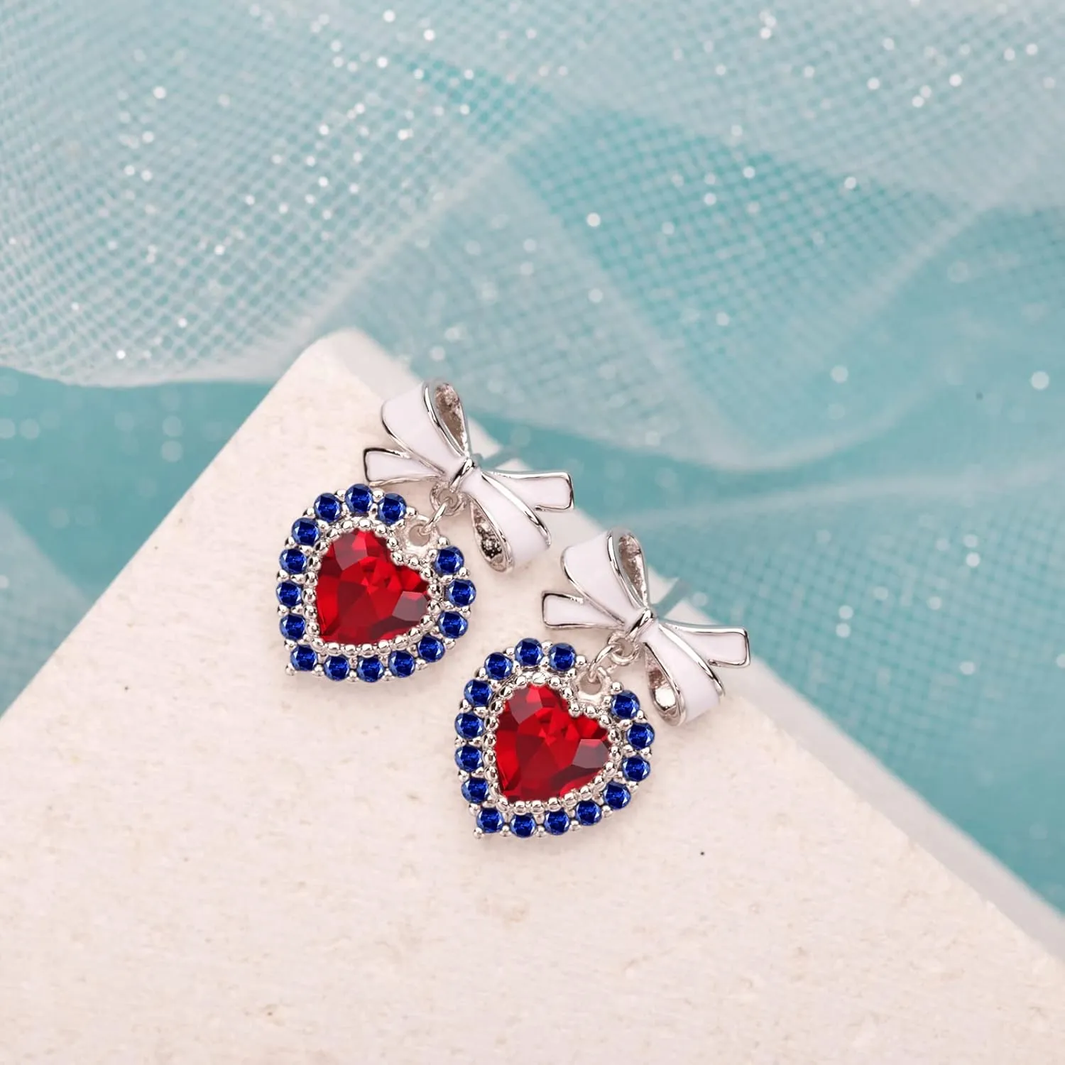 MUYUU Heart Crystal Earrings, Silver Plated Heart Earrings, Crystal Dangle Earrings for Women Fashion Jewelry