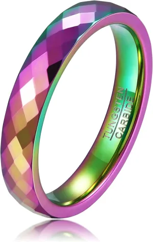 MYNENEY 4mm/6mm Gold Tungsten Faceted Ring for Men Women Couple Rings Bands Comfort Fit Engagement Wedding Bands Size 5-12