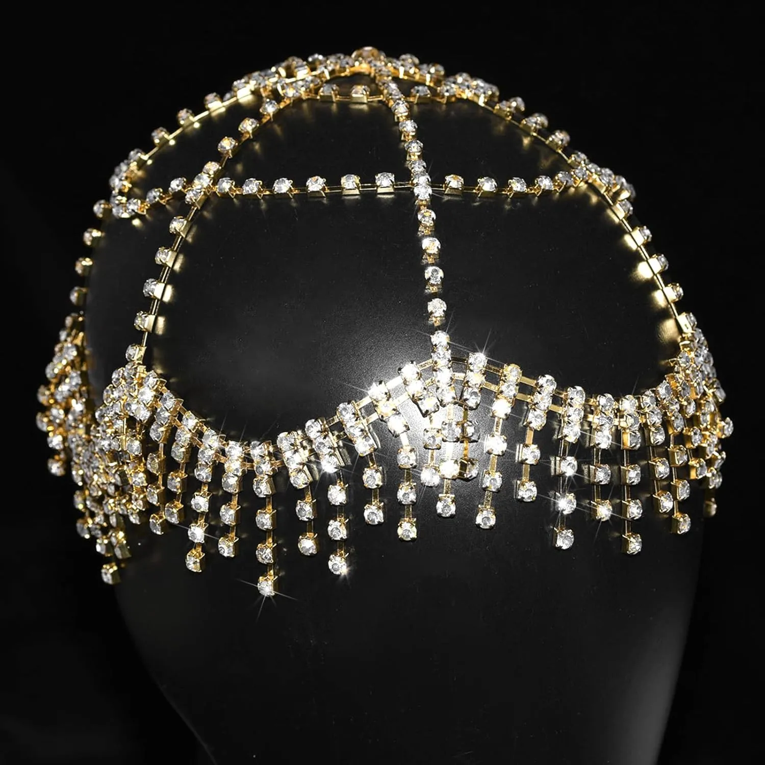 NAISKA 1920s Headpieces Rhinestone Mesh Cap Headchain Wedding Head Accessories Crystal Headband Brides Prom Costume Head Chain Vintage Style Festival Halloween Prom Costume Hair Accessories