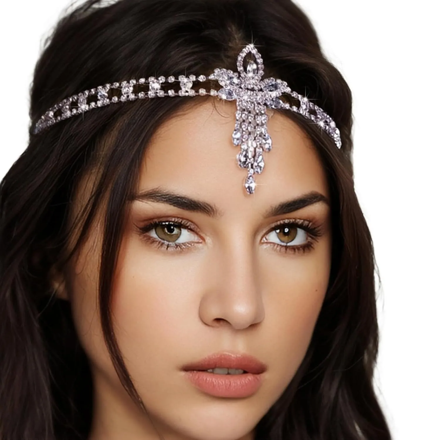 NAISKA Vintage Style Headpieces Roaring 20s Headband Crystal Rhinestone Flapper Vintage Headpiece Head Jewelry Chains Wedding Bride Hair Accessories