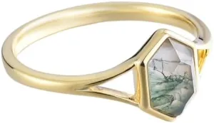 Natural Moss Agate Ring, 925 Sterling Silver Vintage Bezel Setting Ring, Handmade Solitaire Ring Hexagon Cut Moss Agate Engagement Ring, Birthday Gift
