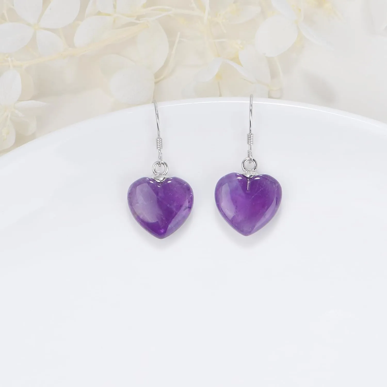 Natural Stones Earrings Crystals Stone Heart Birthstone Earrings 925 Sterling Silver Jewelry Mother's Day Gifts for Women