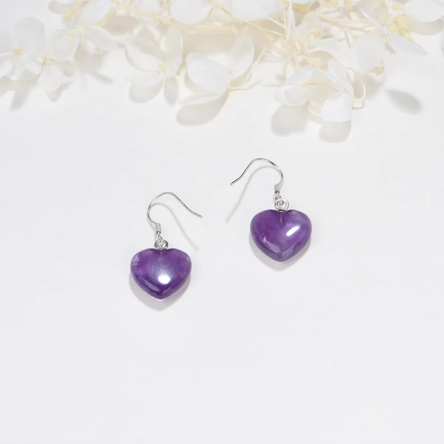 Natural Stones Earrings Crystals Stone Heart Birthstone Earrings 925 Sterling Silver Jewelry Mother's Day Gifts for Women