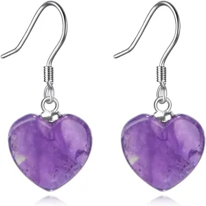 Natural Stones Earrings Crystals Stone Heart Birthstone Earrings 925 Sterling Silver Jewelry Mother's Day Gifts for Women
