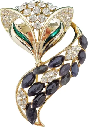 Navachi 18k Gold Plated Created-Opal Crystal Fox Lowrie Head Tail Brooches pins