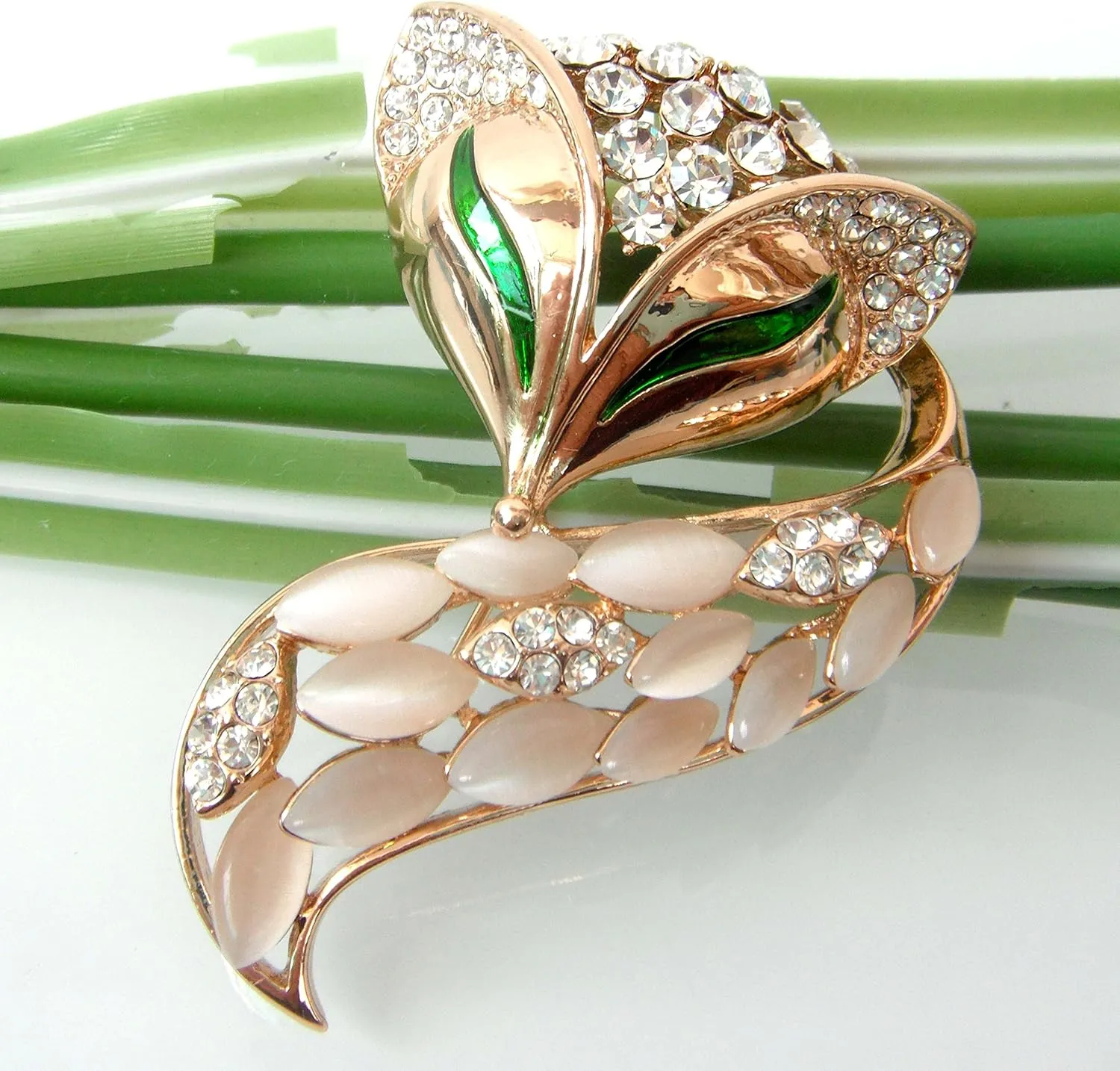 Navachi 18k Gold Plated Created-Opal Crystal Fox Lowrie Head Tail Brooches pins