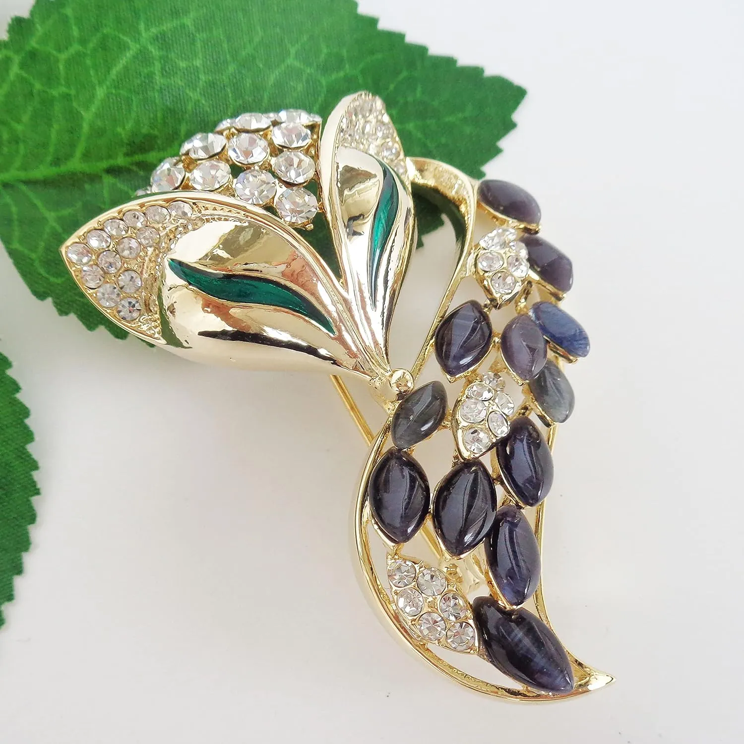 Navachi 18k Gold Plated Created-Opal Crystal Fox Lowrie Head Tail Brooches pins