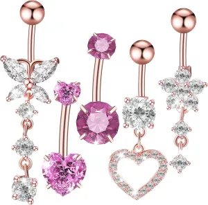 Navel Rings Dangle Small Belly Button Ring Set 5 Pcs Stainless Steel for Women
