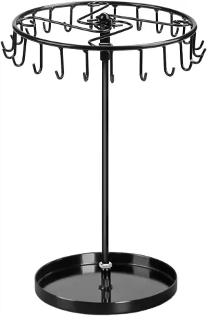 Necklace Holder Adjustable Jewelry Holder Organizer Rotating Display Stand for Necklaces Rings Bracelet Keychain Storage (Black)