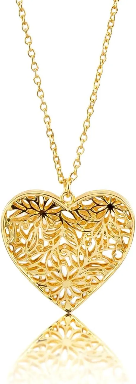 Necklace with Heart Filigree Pendant - Fashion Jewelry