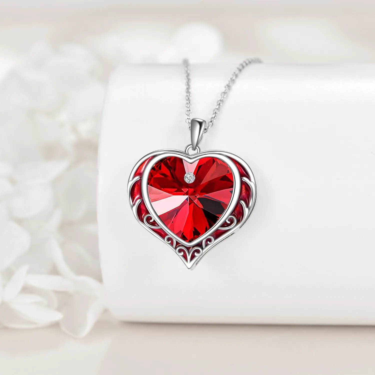 Necklaces for Women, Love Heart Pendant with Austrian Crystals, Jewelry Gifts for Wife, Sterling Silver Heart Necklaces, Birthday or Chrismas Holiday Gifts for Her, Mom