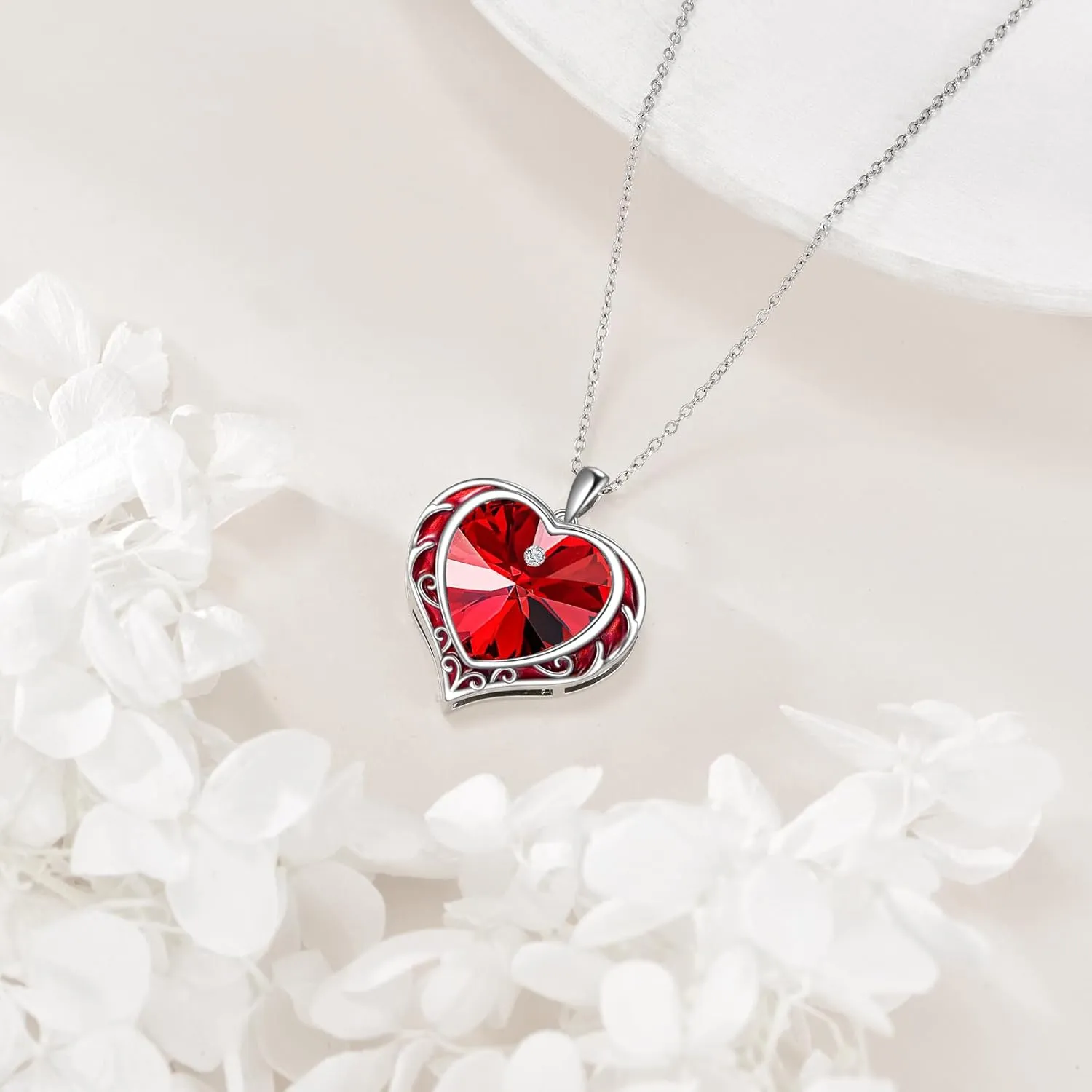 Necklaces for Women, Love Heart Pendant with Austrian Crystals, Jewelry Gifts for Wife, Sterling Silver Heart Necklaces, Birthday or Chrismas Holiday Gifts for Her, Mom