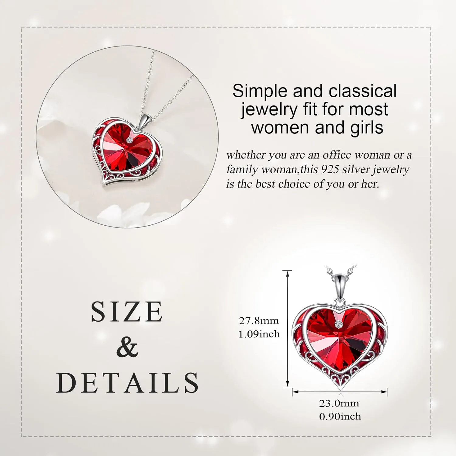 Necklaces for Women, Love Heart Pendant with Austrian Crystals, Jewelry Gifts for Wife, Sterling Silver Heart Necklaces, Birthday or Chrismas Holiday Gifts for Her, Mom