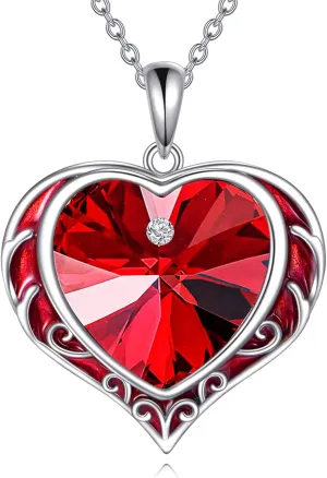 Necklaces for Women, Love Heart Pendant with Austrian Crystals, Jewelry Gifts for Wife, Sterling Silver Heart Necklaces, Birthday or Chrismas Holiday Gifts for Her, Mom