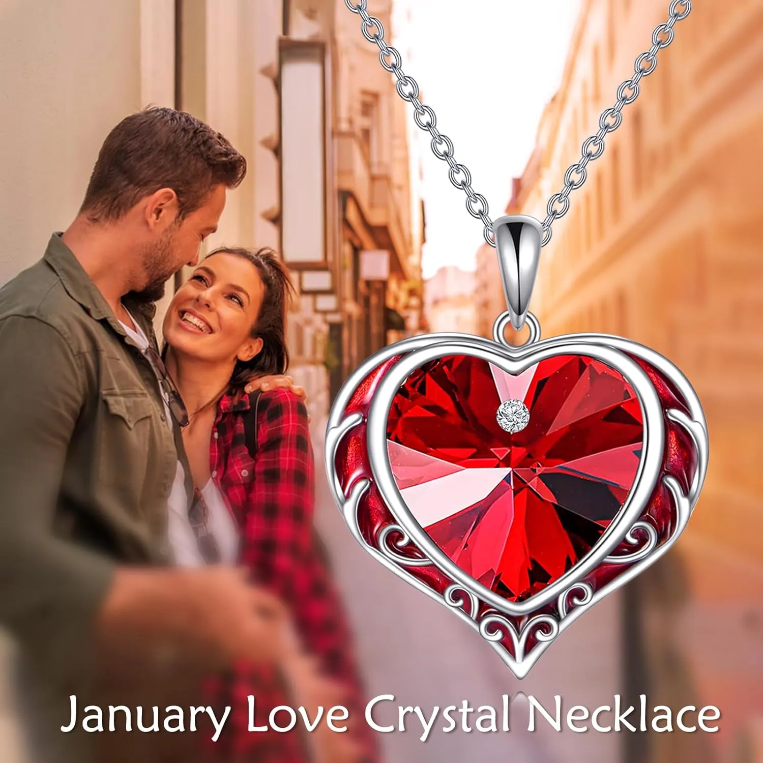 Necklaces for Women, Love Heart Pendant with Austrian Crystals, Jewelry Gifts for Wife, Sterling Silver Heart Necklaces, Birthday or Chrismas Holiday Gifts for Her, Mom