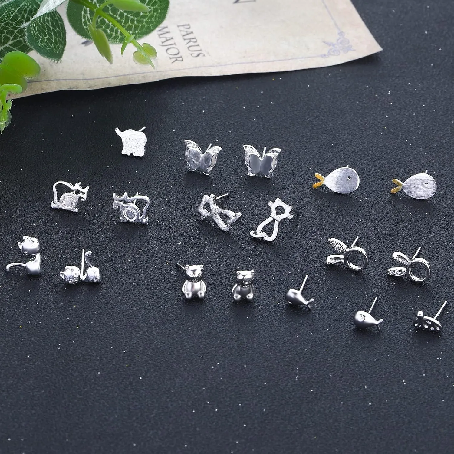 NEWITIN 11 Pairs 925 Sterling Silver Stud Earrings for Women Hypoallergenic Studs Unicorn Earring Animals Earring Cute Small Stud Earrings for Women