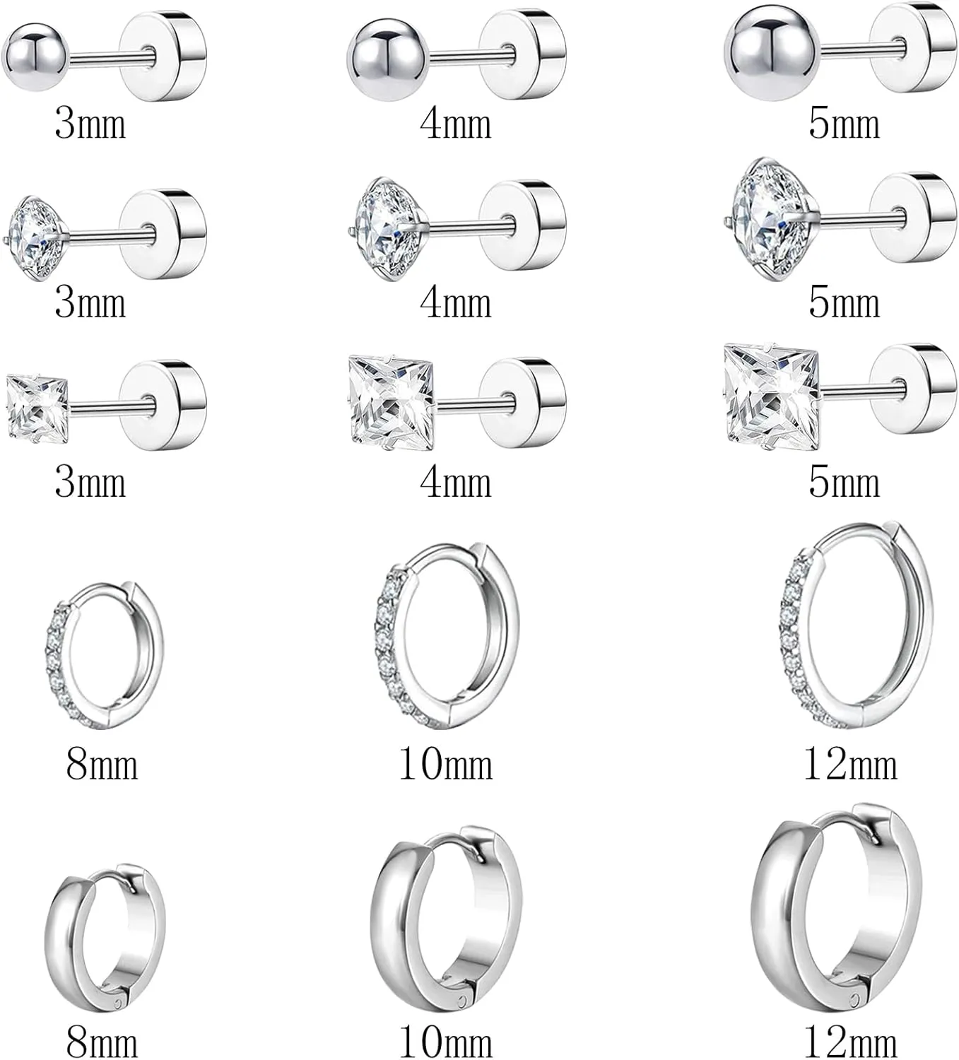 NEWITIN 15 Pairs Small Gold Stud Errings for Women Hypoallergenic Earring 14K Gold Plated Stainless Steel Inlaid Green Cubic Zirconia Earring Cartilage Stud Hoop Earrings Set