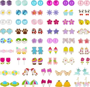 NEWITIN 30-78 Pairs Colorful Cute Earrings for Women Sensitive Ears Hypoallergenic Womens Stud Earrings Set Stainless Steel Cartoon Stud for Women