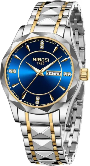 NIBOSI Watch for Men Analog Waterproof Diamond Men's Watch with Day-Date Quartz Stainless Steel Strap Classic Dainty Business Dress Wrist Watches for Men