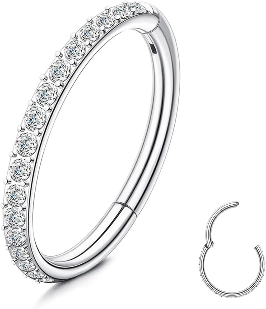 Nose Rings Hoop 16G 316L Surgical Steel-Piercing Jewelry Conch Hoop w/Zircon,Seamless Hinge Design- Helix Rook Lobe Earring Lip Rings Cartilage Hoop Earring for Women &Men