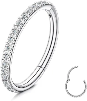 Nose Rings Hoop 16G 316L Surgical Steel-Piercing Jewelry Conch Hoop w/Zircon,Seamless Hinge Design- Helix Rook Lobe Earring Lip Rings Cartilage Hoop Earring for Women &Men