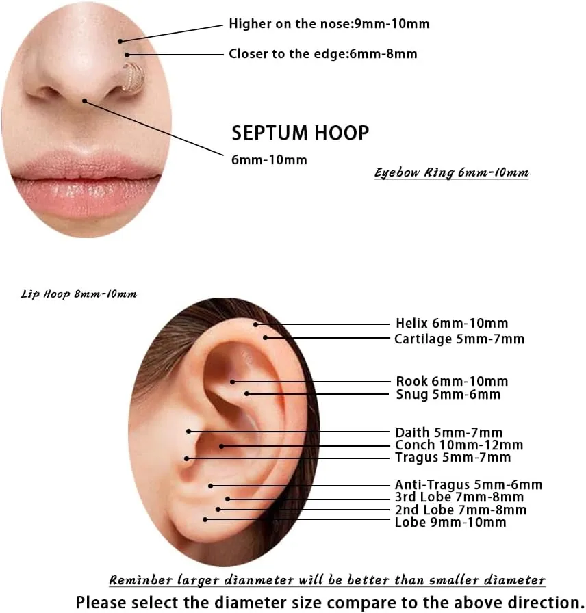 Nose Rings Hoop 16G 316L Surgical Steel-Piercing Jewelry Conch Hoop w/Zircon,Seamless Hinge Design- Helix Rook Lobe Earring Lip Rings Cartilage Hoop Earring for Women &Men