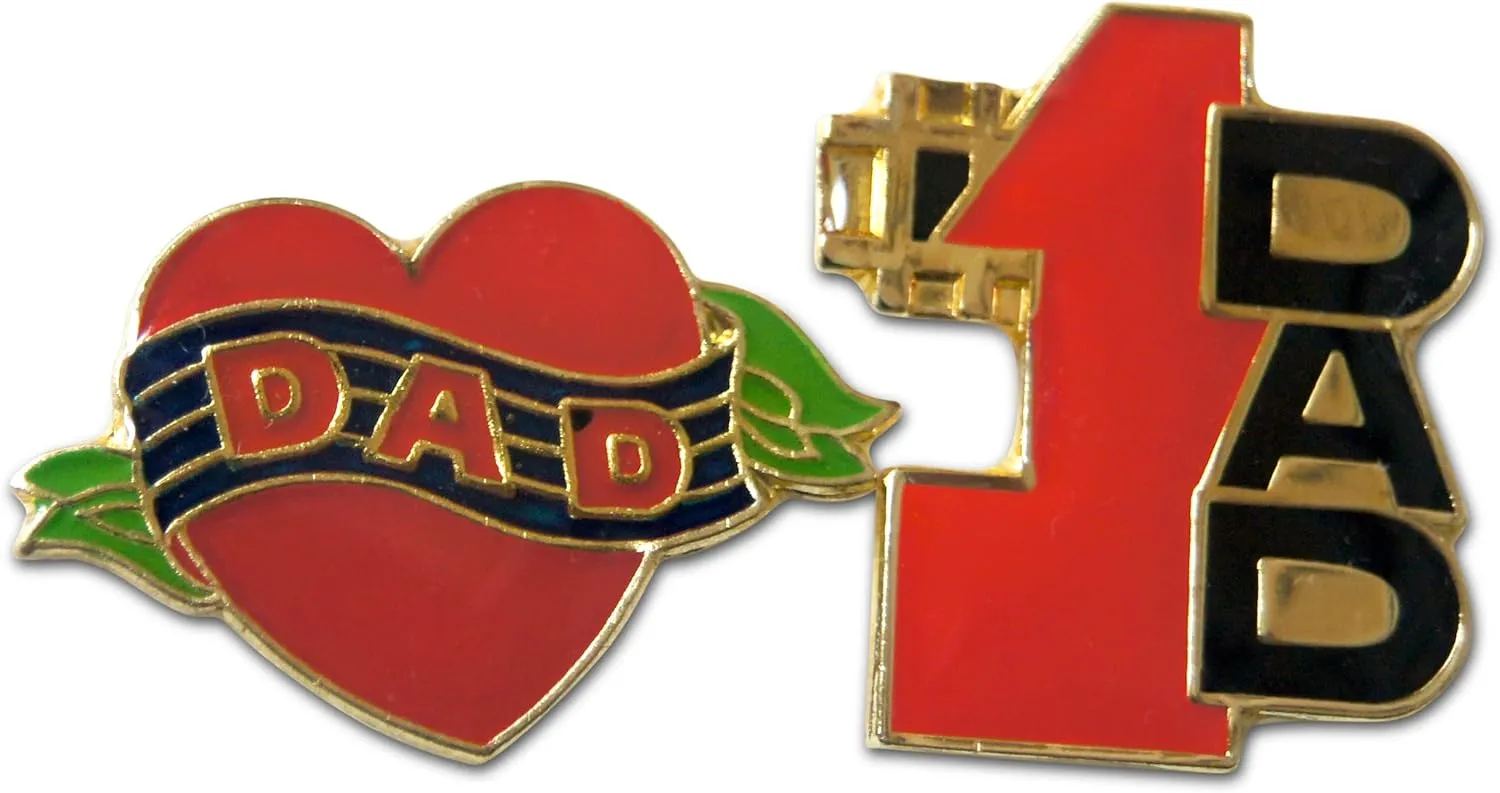 Novel Merk Fathers Day Dad Appreciation Heart Lapel Pin, Hat Pin & Tie Tack Set with Clutch Back 2-Piece, Gold