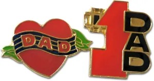 Novel Merk Fathers Day Dad Appreciation Heart Lapel Pin, Hat Pin & Tie Tack Set with Clutch Back 2-Piece, Gold