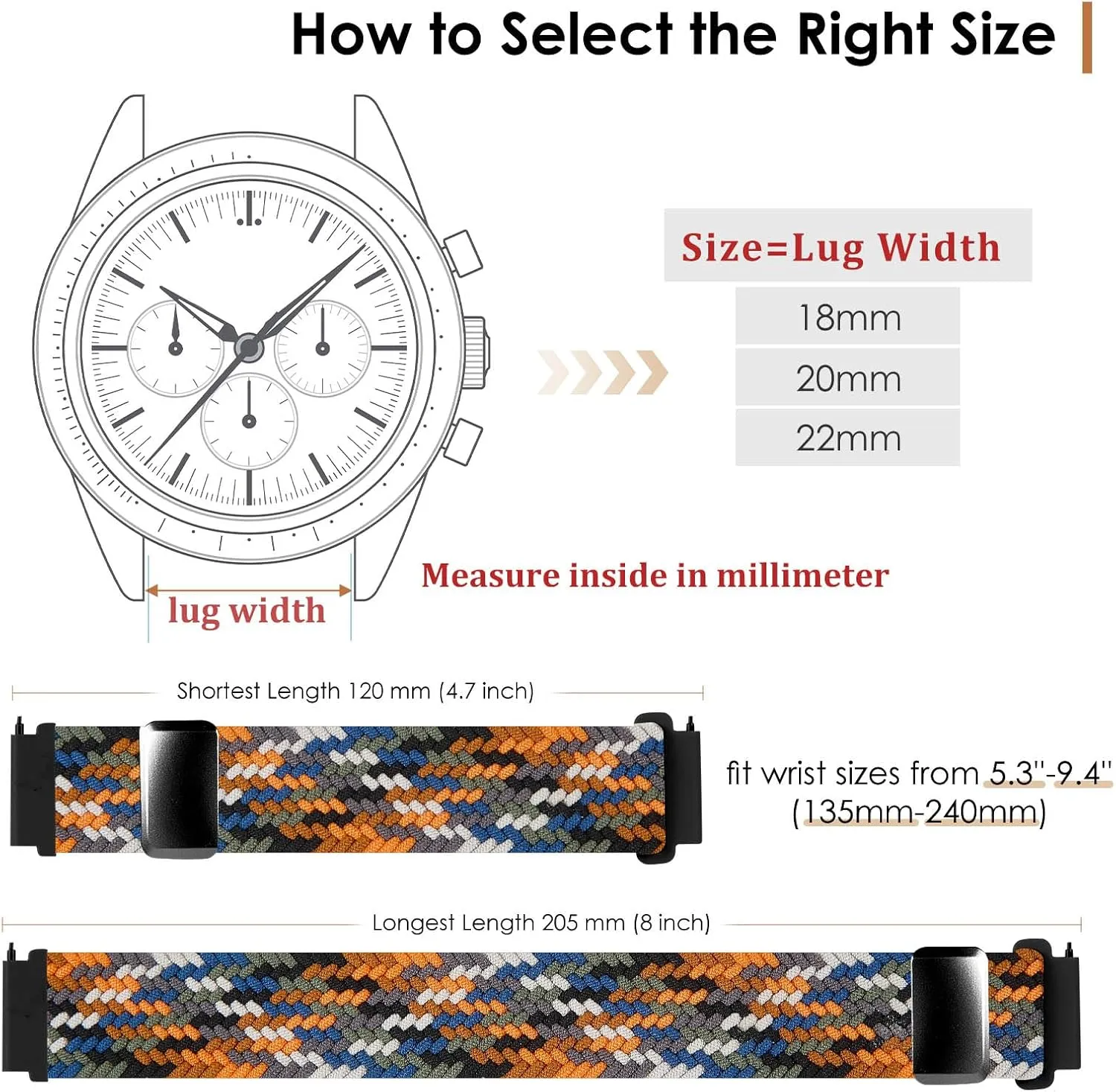 Nylon Magnetic Bands Quick Release Braided Nylon Watch Bands Stretchy Sport Replacement Strap for Men and Women 18mm 19mm 20mm 22mm