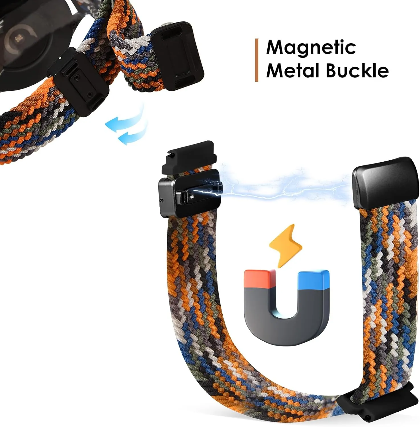 Nylon Magnetic Bands Quick Release Braided Nylon Watch Bands Stretchy Sport Replacement Strap for Men and Women 18mm 19mm 20mm 22mm