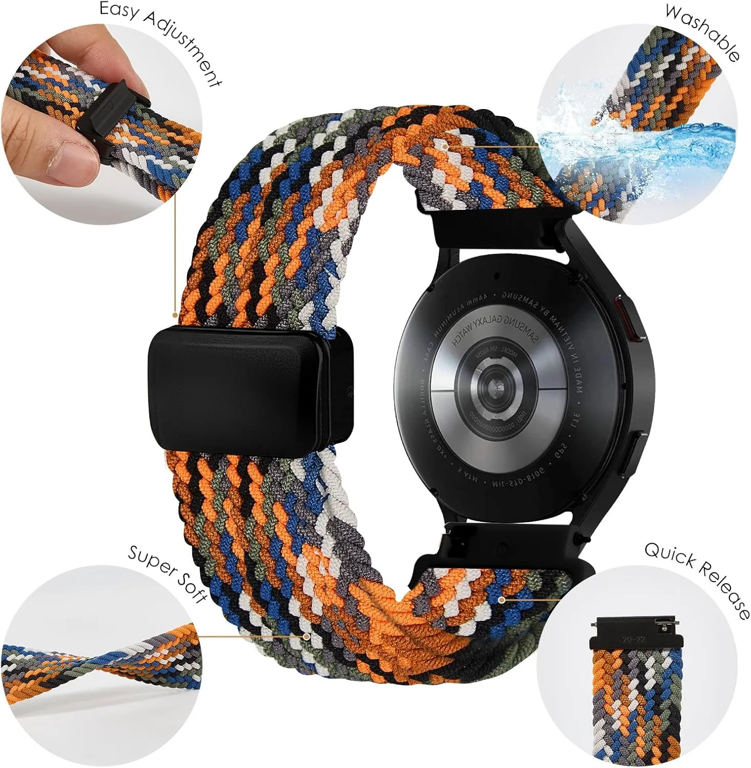 Nylon Magnetic Bands Quick Release Braided Nylon Watch Bands Stretchy Sport Replacement Strap for Men and Women 18mm 19mm 20mm 22mm