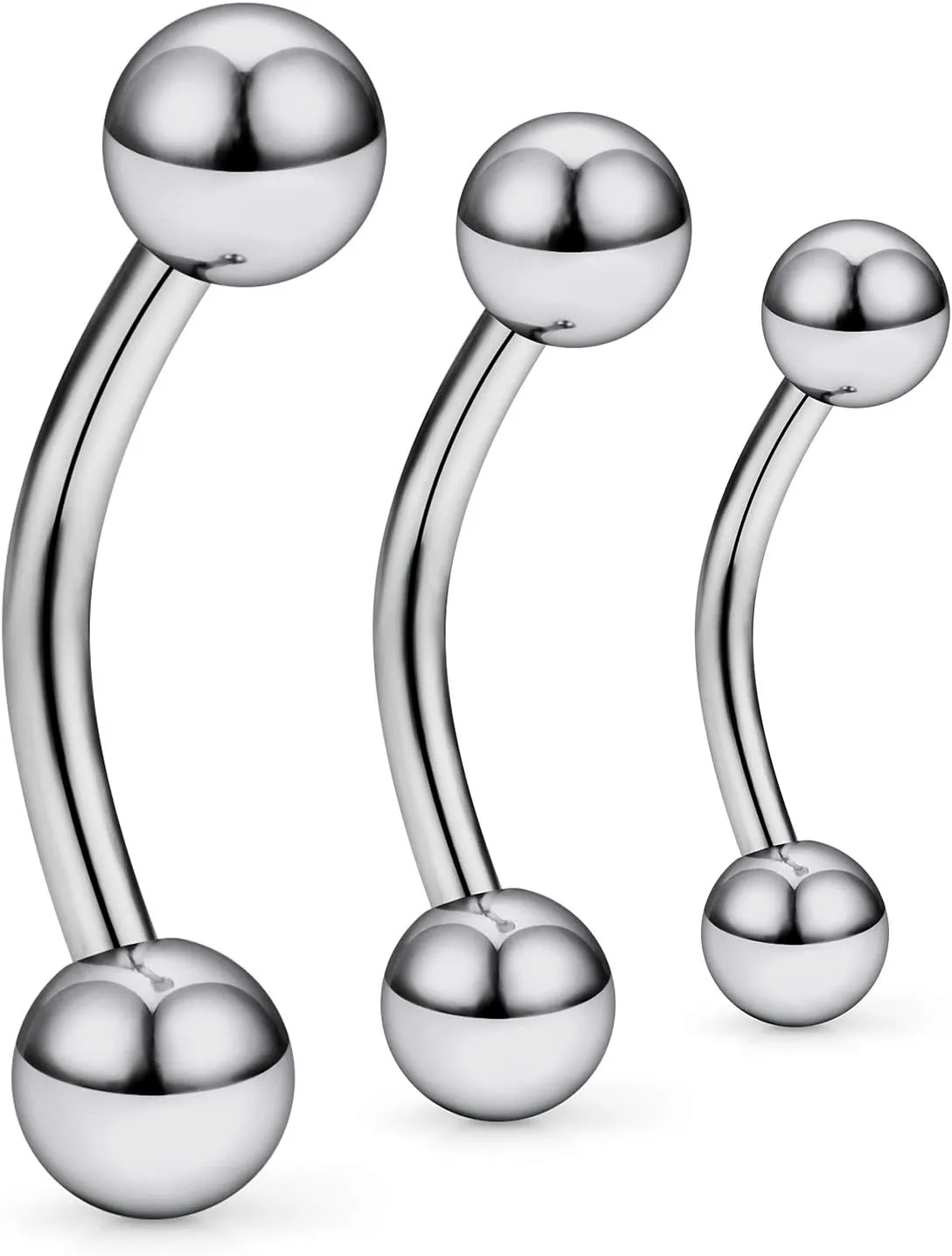 Ocptiy 14G 16G 20G Titanium Eyebrow Rings Rook Daith Earrings Belly Button Navel Rings Curved Barbell Body Piercing Jewelry for Women 6mm 8mm 10mm 3PCS