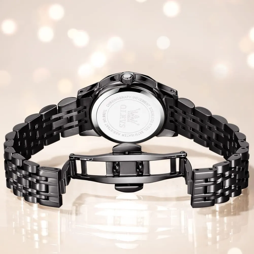 OLEVS Couple Watch His and Her Set Watches Business Analog Quartz Men and Women Watches Stainless Steel Waterproof Luminous Date Wrist Watch
