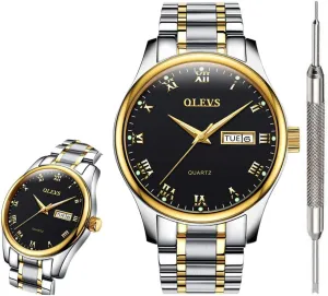 OLEVS Men's Classic Black Watches, Waterproof Analog Quartz Wrist Watches for Men, Calendar Day Date Watch, 2021 Inexpensive Couple Watch for Men