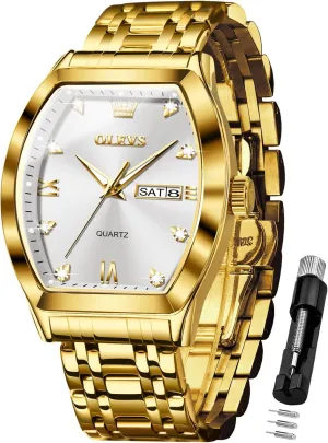 OLEVS Square Watches for Men Diamond Analog Quartz Stainless Steel Big Face Business Luxury Dress Mens Wrist Watch with Date Waterproof Luminous