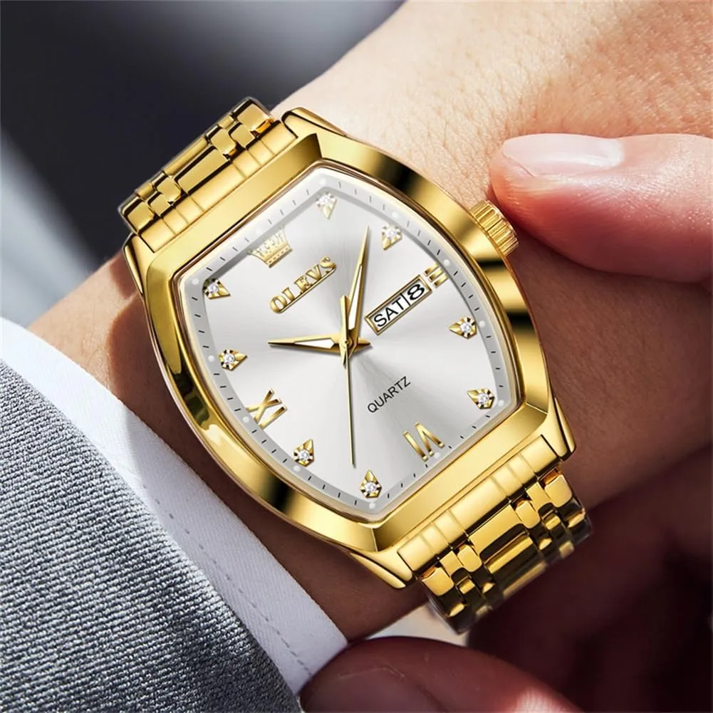 OLEVS Square Watches for Men Diamond Analog Quartz Stainless Steel Big Face Business Luxury Dress Mens Wrist Watch with Date Waterproof Luminous