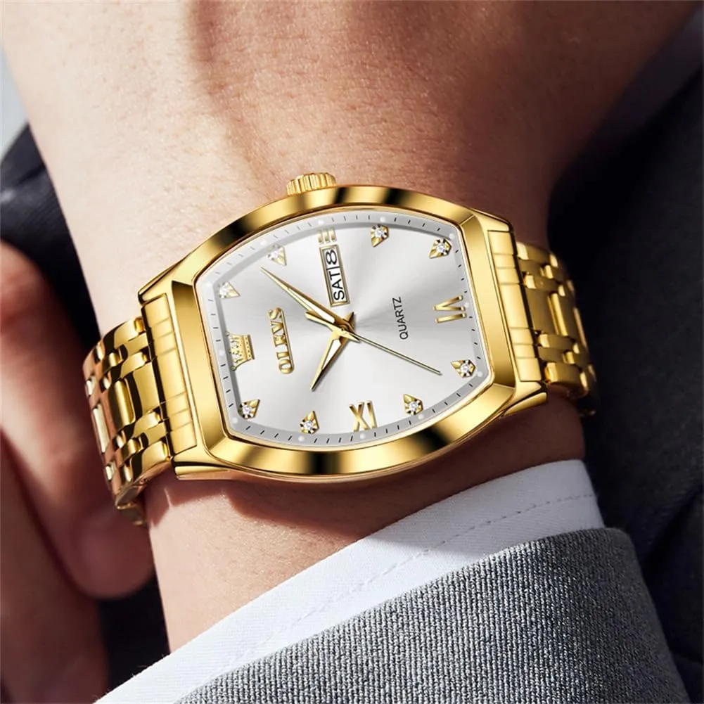 OLEVS Square Watches for Men Diamond Analog Quartz Stainless Steel Big Face Business Luxury Dress Mens Wrist Watch with Date Waterproof Luminous