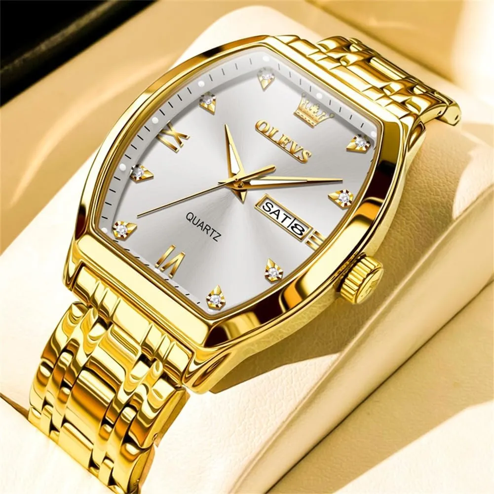 OLEVS Square Watches for Men Diamond Analog Quartz Stainless Steel Big Face Business Luxury Dress Mens Wrist Watch with Date Waterproof Luminous