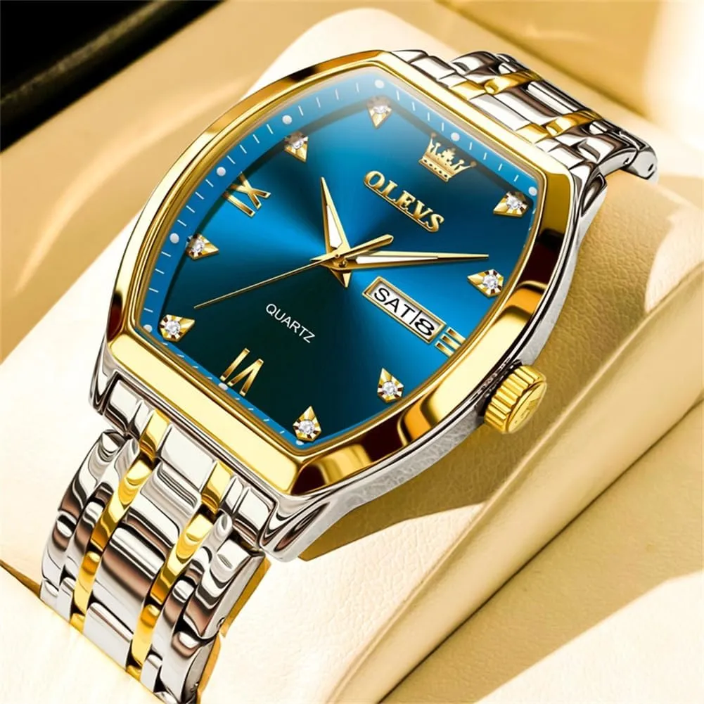 OLEVS Square Watches for Men Diamond Analog Quartz Stainless Steel Big Face Business Luxury Dress Mens Wrist Watch with Date Waterproof Luminous