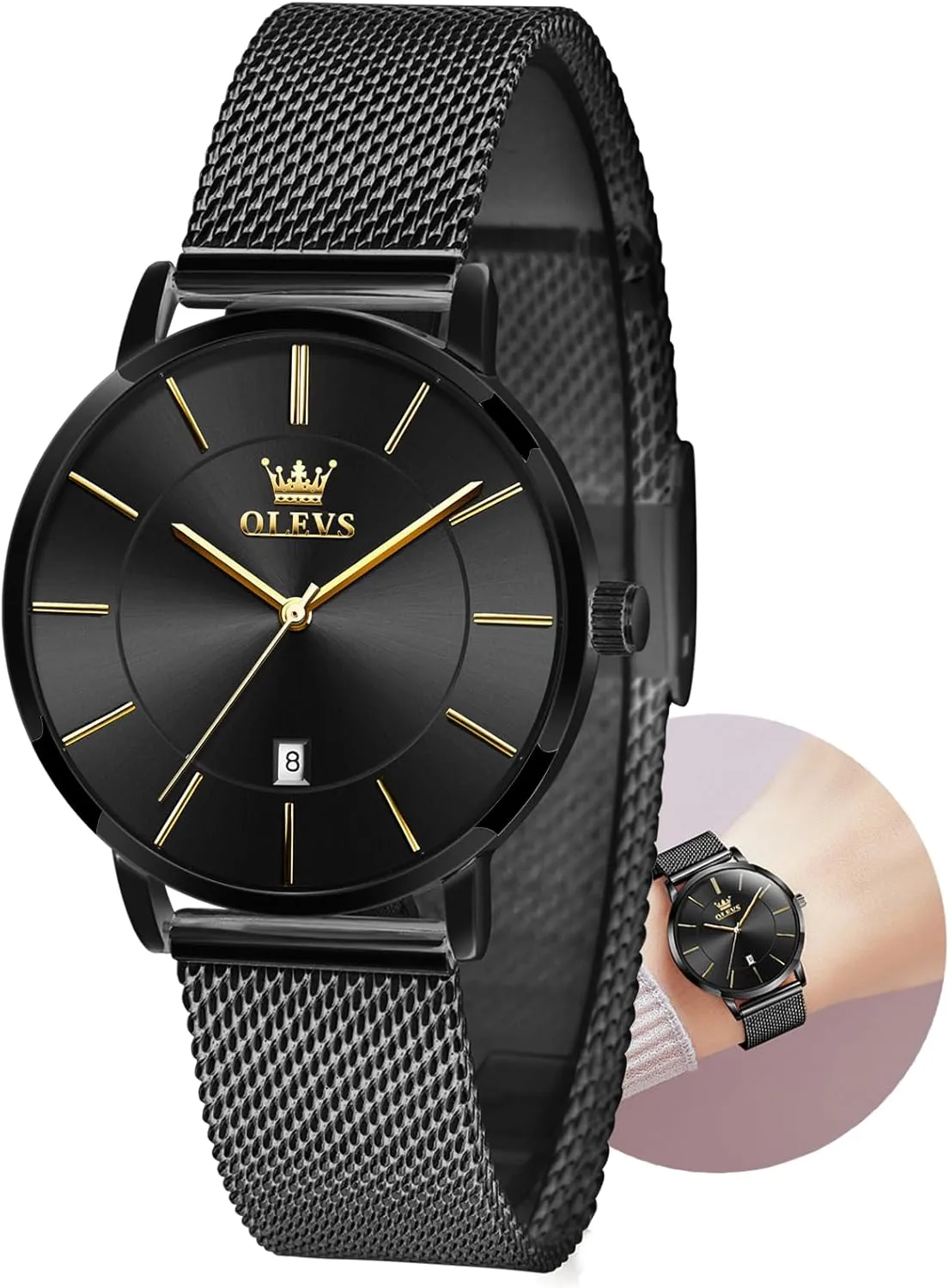 OLEVS Watch Women Mesh Watches for Women with Date Analog Quartz Ladies Watches Classic Dress Womens Wristwatch Waterproof Blue/Black/White Face