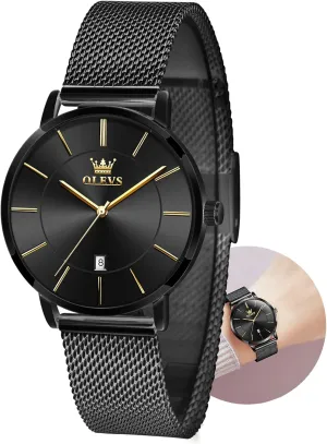 OLEVS Watch Women Mesh Watches for Women with Date Analog Quartz Ladies Watches Classic Dress Womens Wristwatch Waterproof Blue/Black/White Face