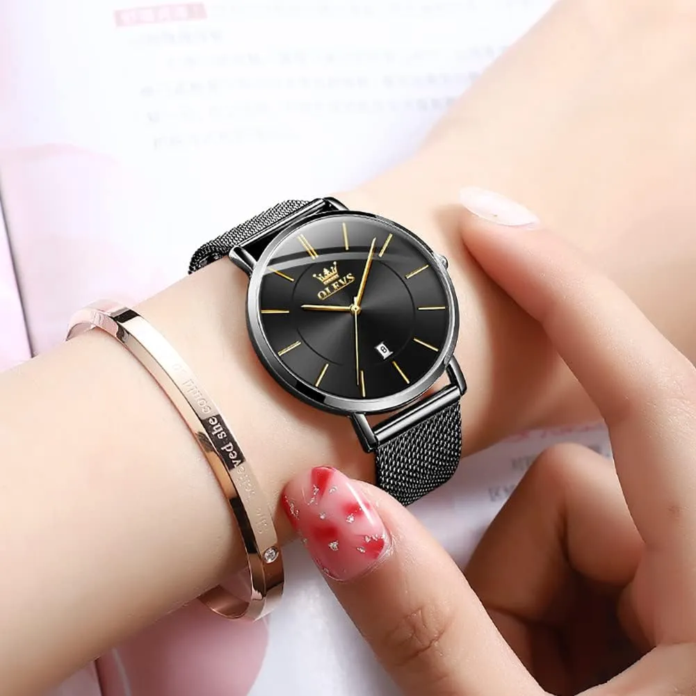 OLEVS Watch Women Mesh Watches for Women with Date Analog Quartz Ladies Watches Classic Dress Womens Wristwatch Waterproof Blue/Black/White Face