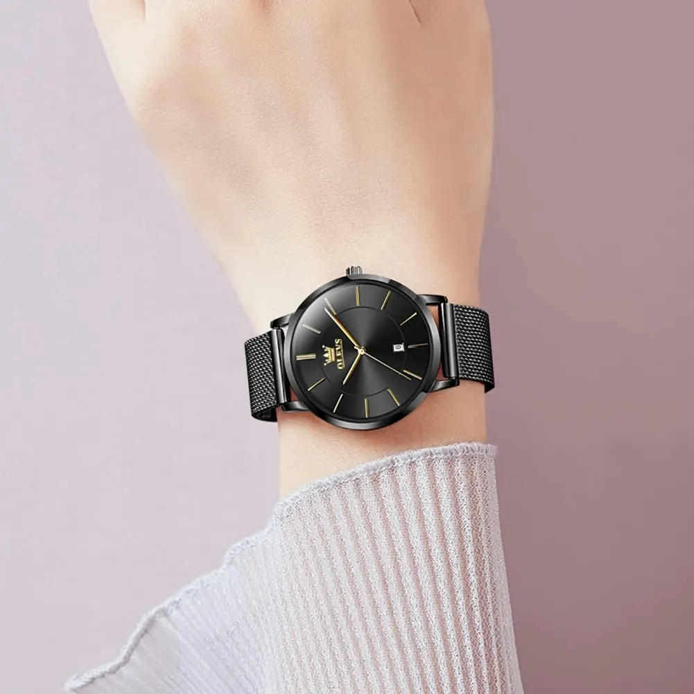 OLEVS Watch Women Mesh Watches for Women with Date Analog Quartz Ladies Watches Classic Dress Womens Wristwatch Waterproof Blue/Black/White Face