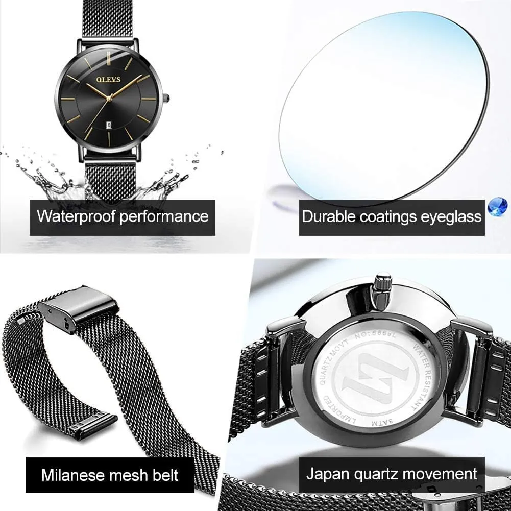 OLEVS Watch Women Mesh Watches for Women with Date Analog Quartz Ladies Watches Classic Dress Womens Wristwatch Waterproof Blue/Black/White Face