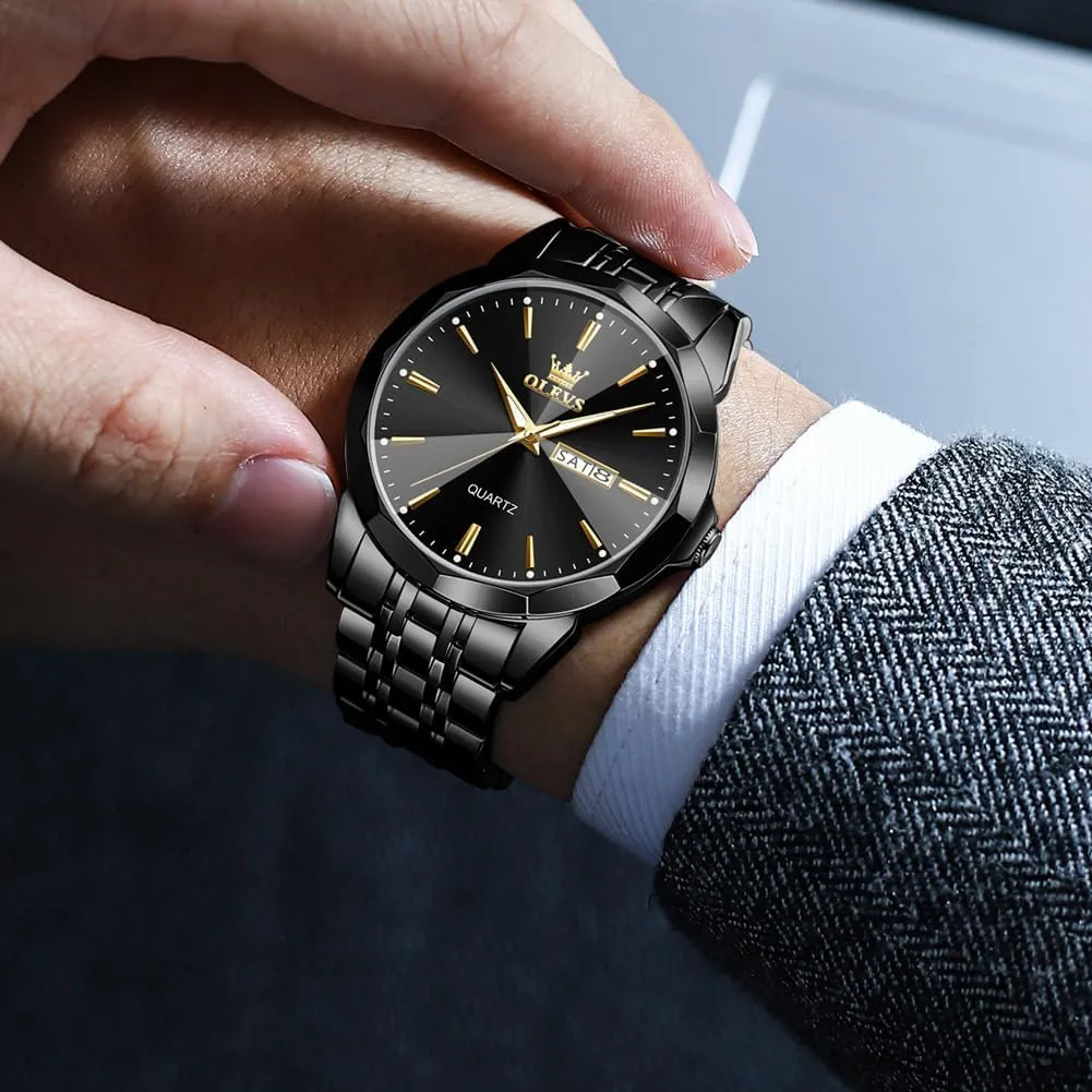 OLEVS Watches for Men Analog Quartz Dress Business Watch Day Date Stainless Steel Classic Casual Luxury Luminous Waterproof Male Wrist Watches