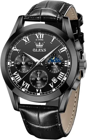 OLEVS Watches for Men Brown Leather Gold Case Analog Quartz Fashion Business Dress Watch Day Date Luminous Waterproof Casual Male Wrist Watches