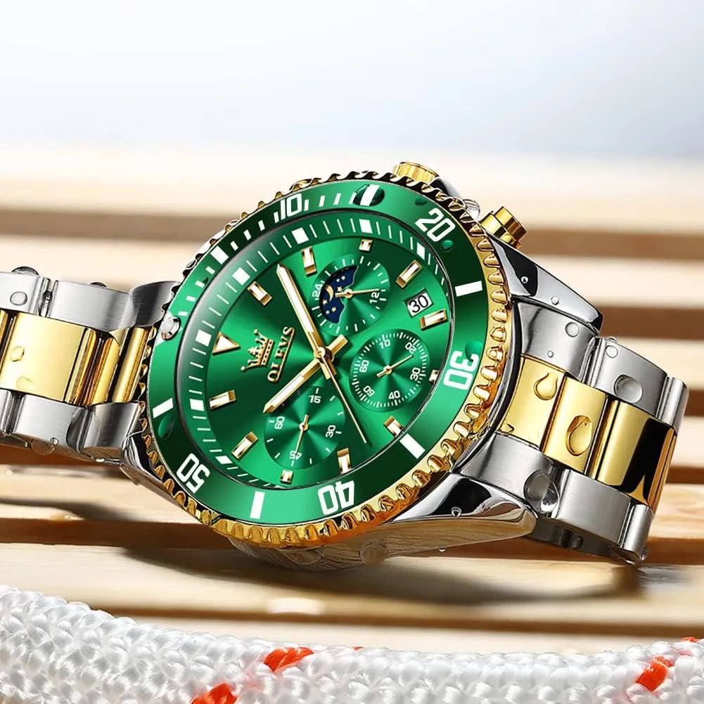 OLEVS Watches for Men Stainless Steel Classic Business Dress Analog Quartz Luxury Casual Mens Wrist Watches Date Waterproof Luminous Multifunction Big Dial